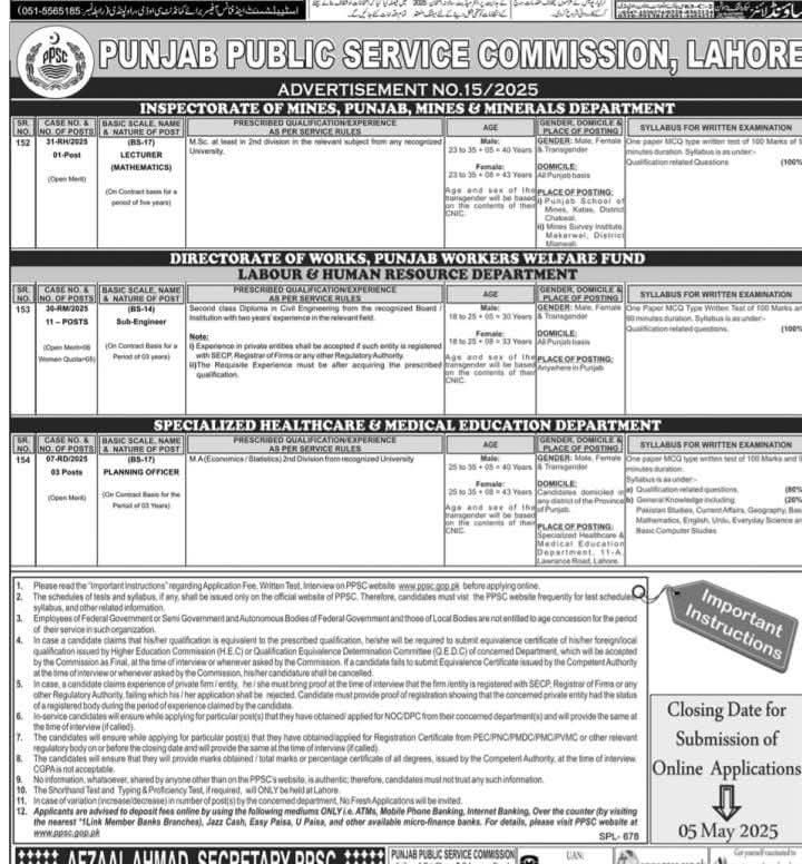 PPSC Sub Engineer Jobs