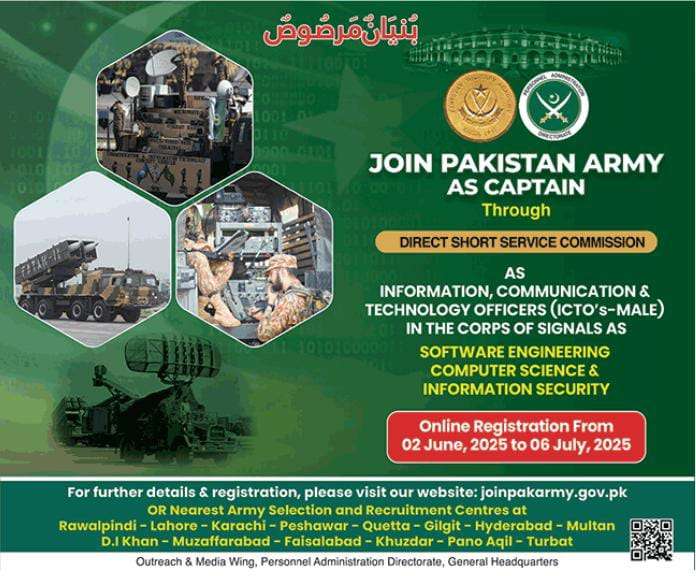 Join Pakistan Army as Captain 2025 – Apply for ICT Officers via DSSC