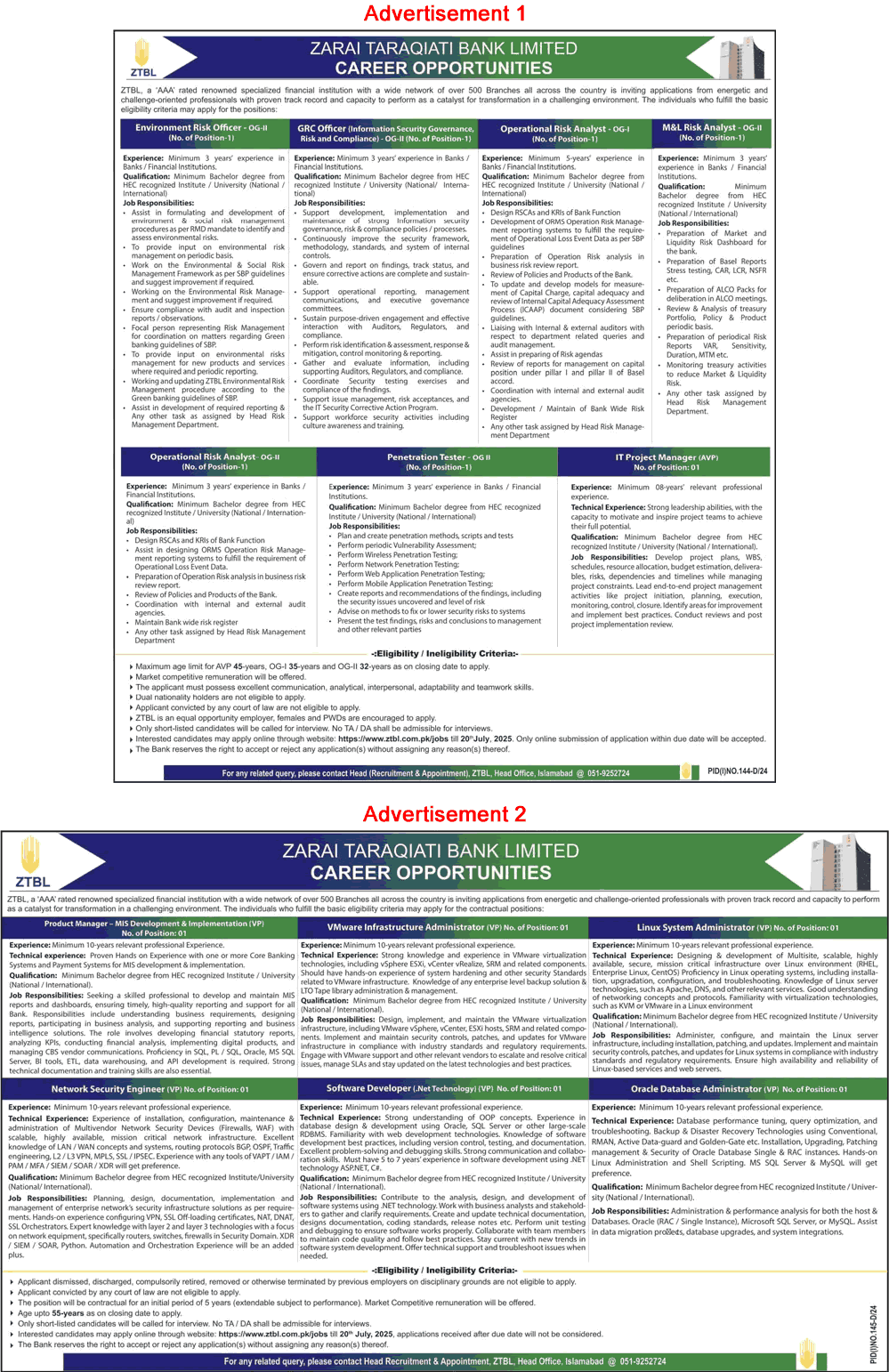ZTBL Jobs 2025 – Apply Online for Zarai Taraqiati Bank Limited Career Opportunities