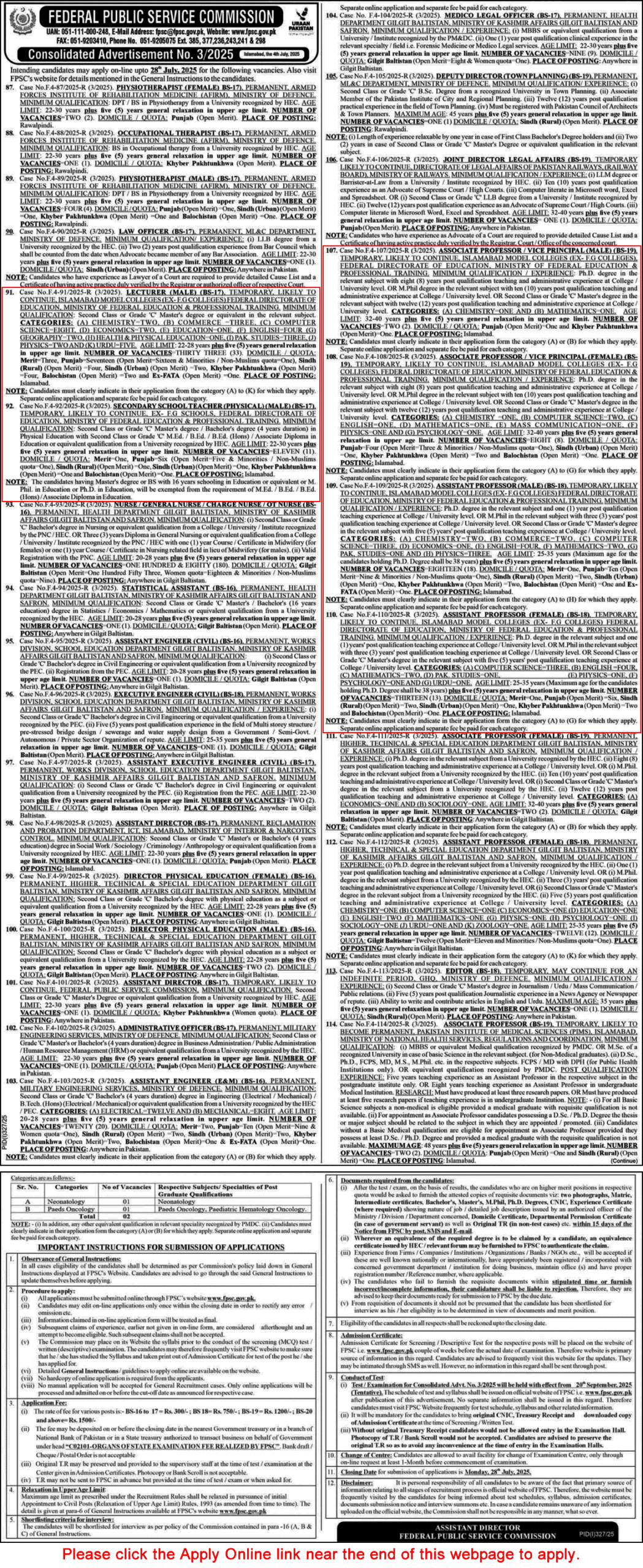 FPSC Jobs 2025 – Consolidated Advertisement No. 3/2025