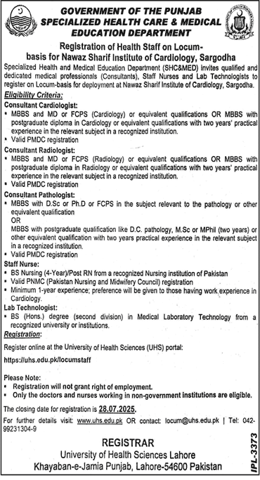 Locum-Based Jobs at Nawaz Sharif Institute of Cardiology