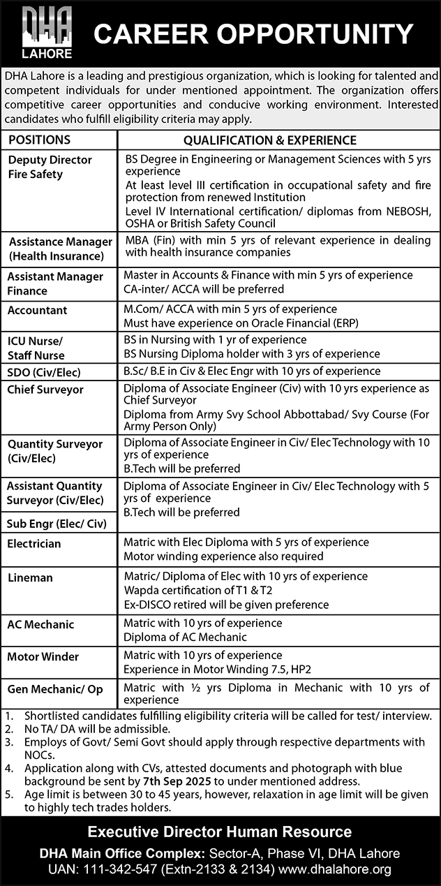 DHA Lahore Jobs 2025