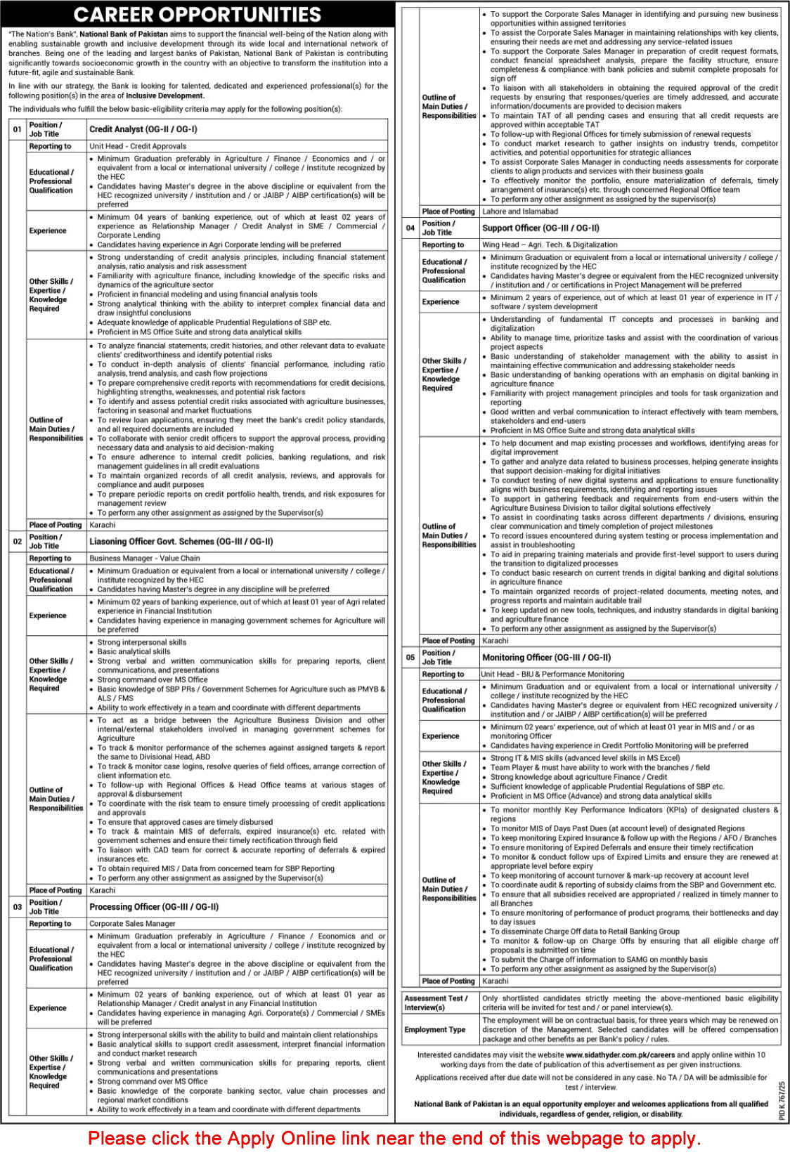 National Bank of Pakistan Jobs 2025