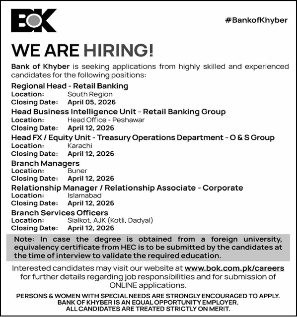 Bank of Khyber Jobs 2026