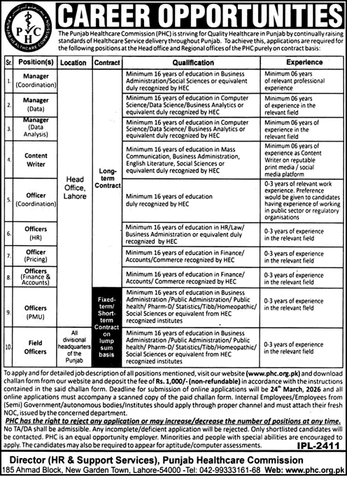 Punjab Healthcare Commission Jobs