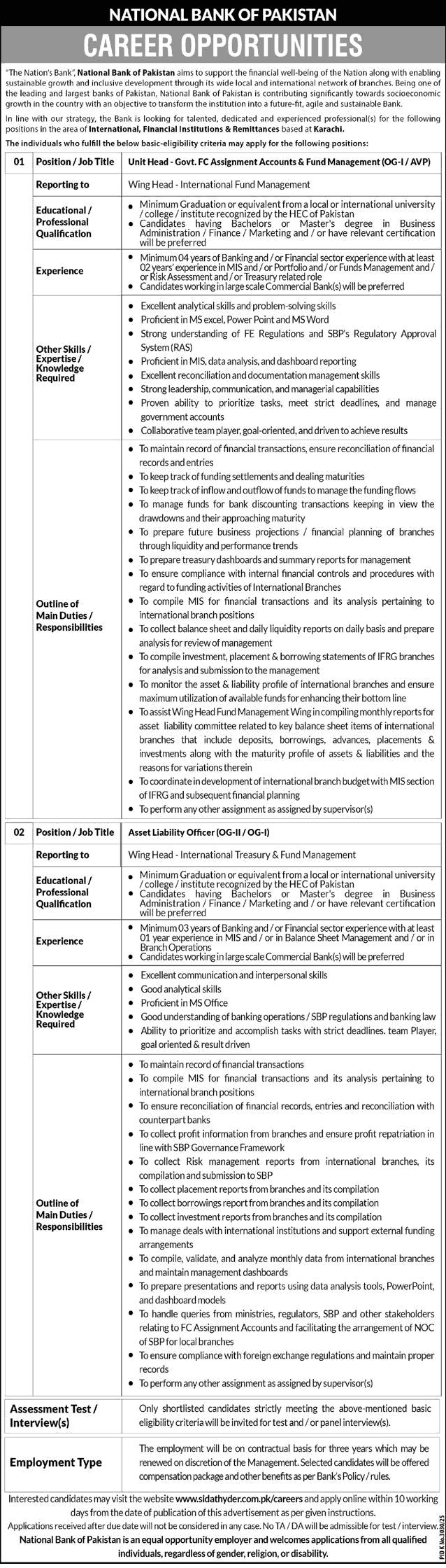National Bank of Pakistan Jobs 