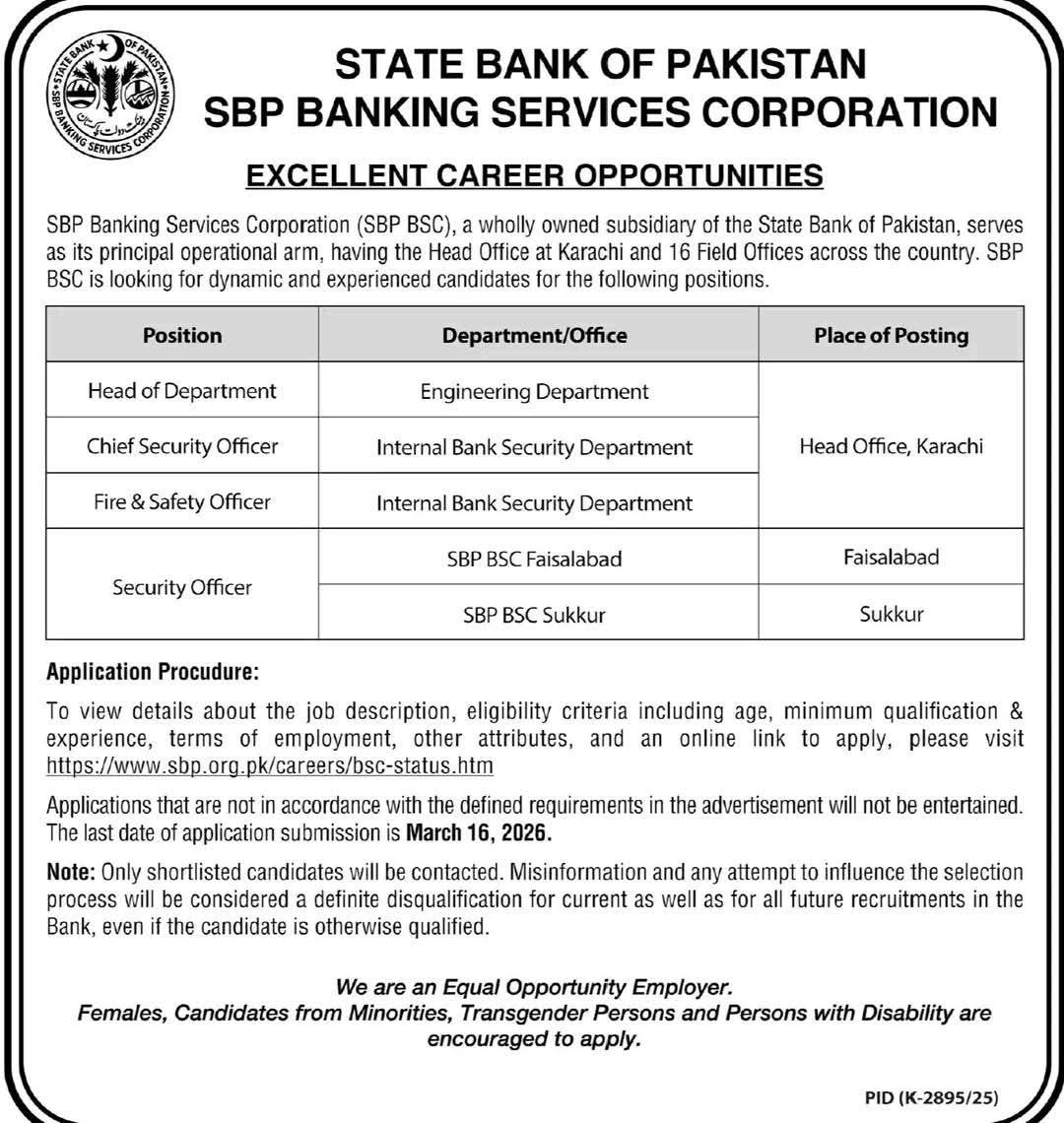State Bank of Pakistan Jobs 2026