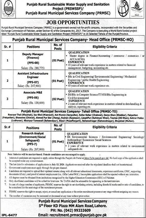 Punjab Rural Municipal Services Company PRMSC Jobs