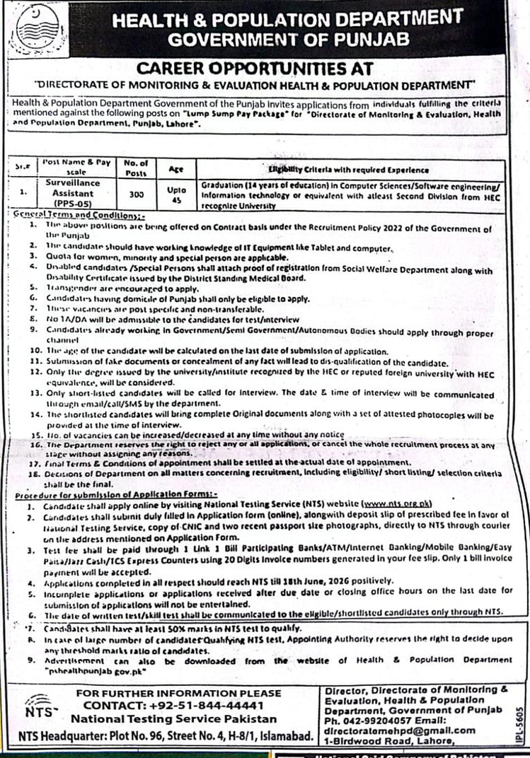 Health & Population Department Punjab Jobs 2026
