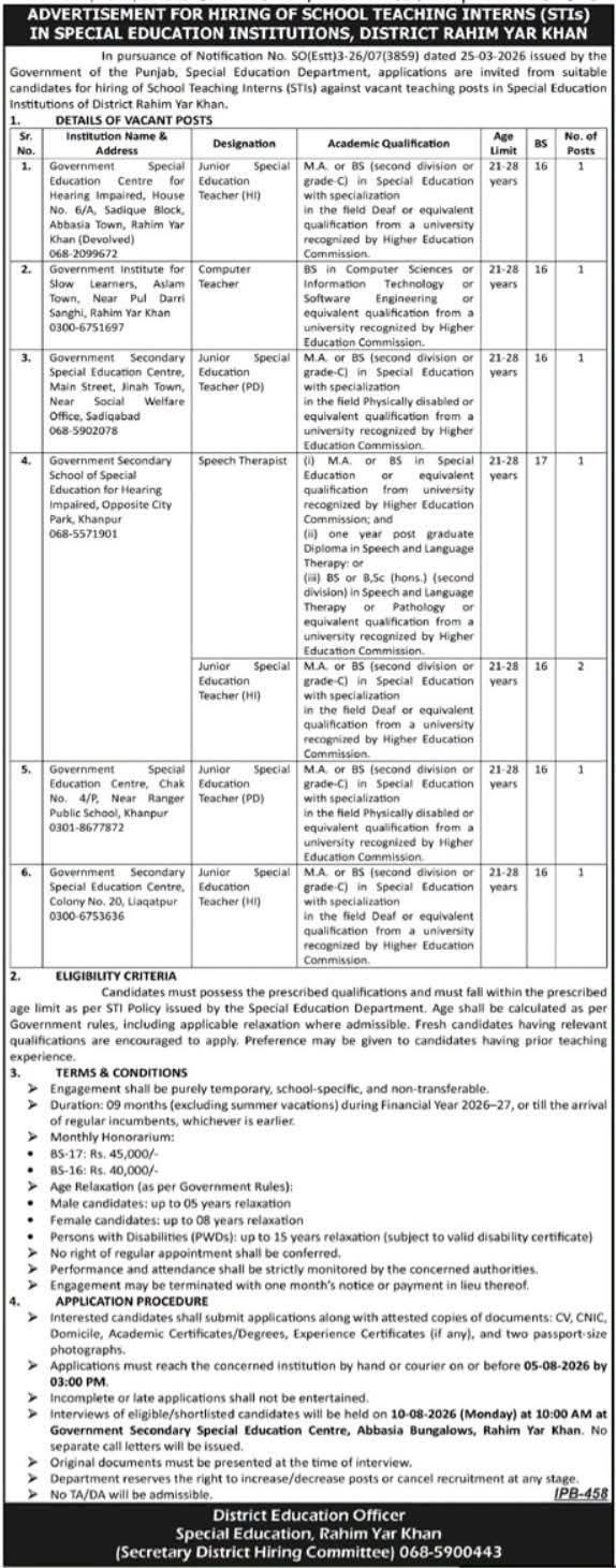 School Teaching Interns (STIs) Jobs 2026
