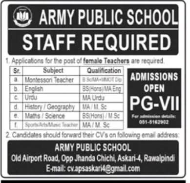 Army Public School Rawalpindi Jobs 2026