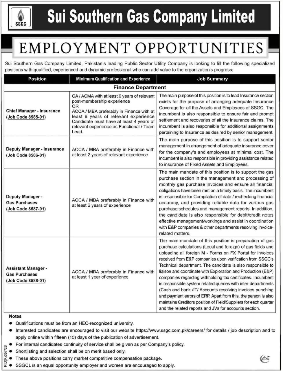 SSGC Manager Jobs 2026 