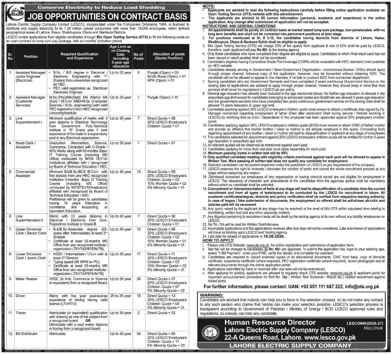 LESCO Jobs 2026 Apply Online