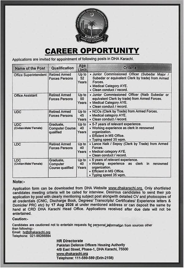 DHA Karachi Jobs 2026