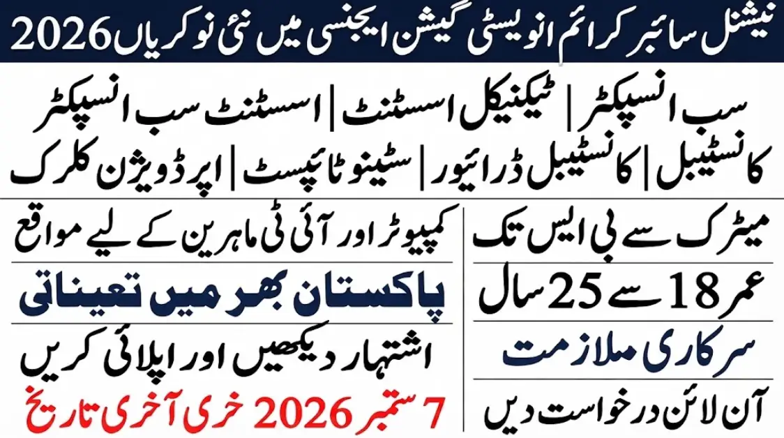 نیشنل سائبر کرائم انویسٹی گیشن ایجنسی ملازمتیں 2026