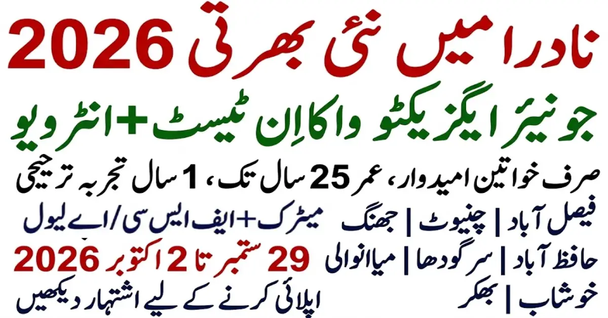 نادرا میں جونیئر ایگزیکٹو کی واک اِن بھرتی 2026