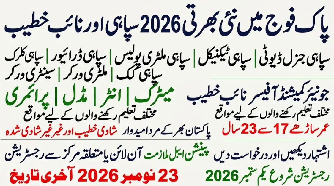پاک فوج میں سپاہی اور نائب خطیب کی بھرتی 2026