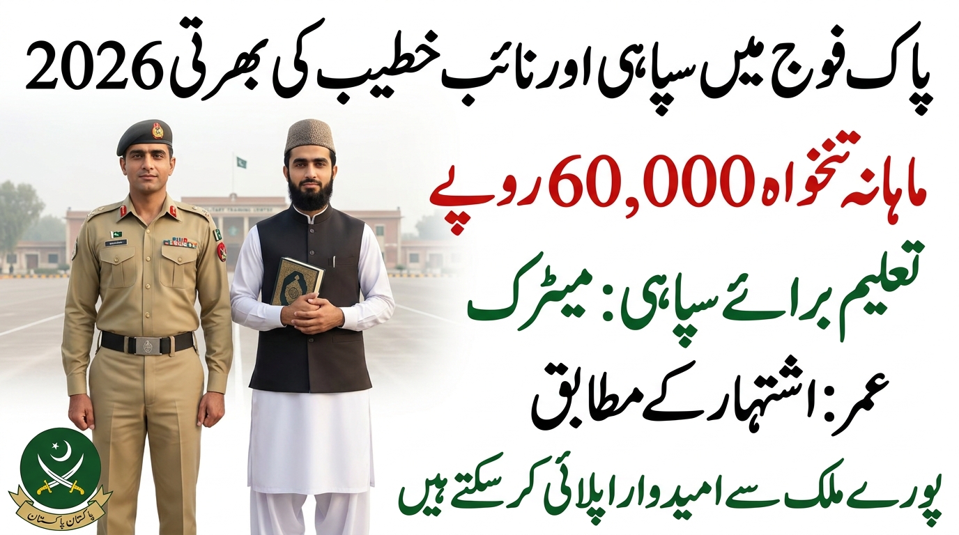 پاک فوج میں سپاہی اور نائب خطیب کی بھرتی 2026