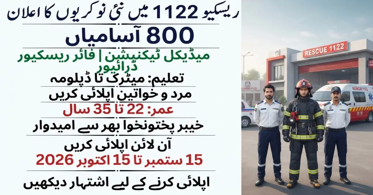 ریسکیو 1122 خیبر پختونخوا میں نئی سرکاری نوکریاں 2026